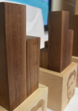 2015 Orwell Prize trophies, designed by BA DCL student Keir Middleton